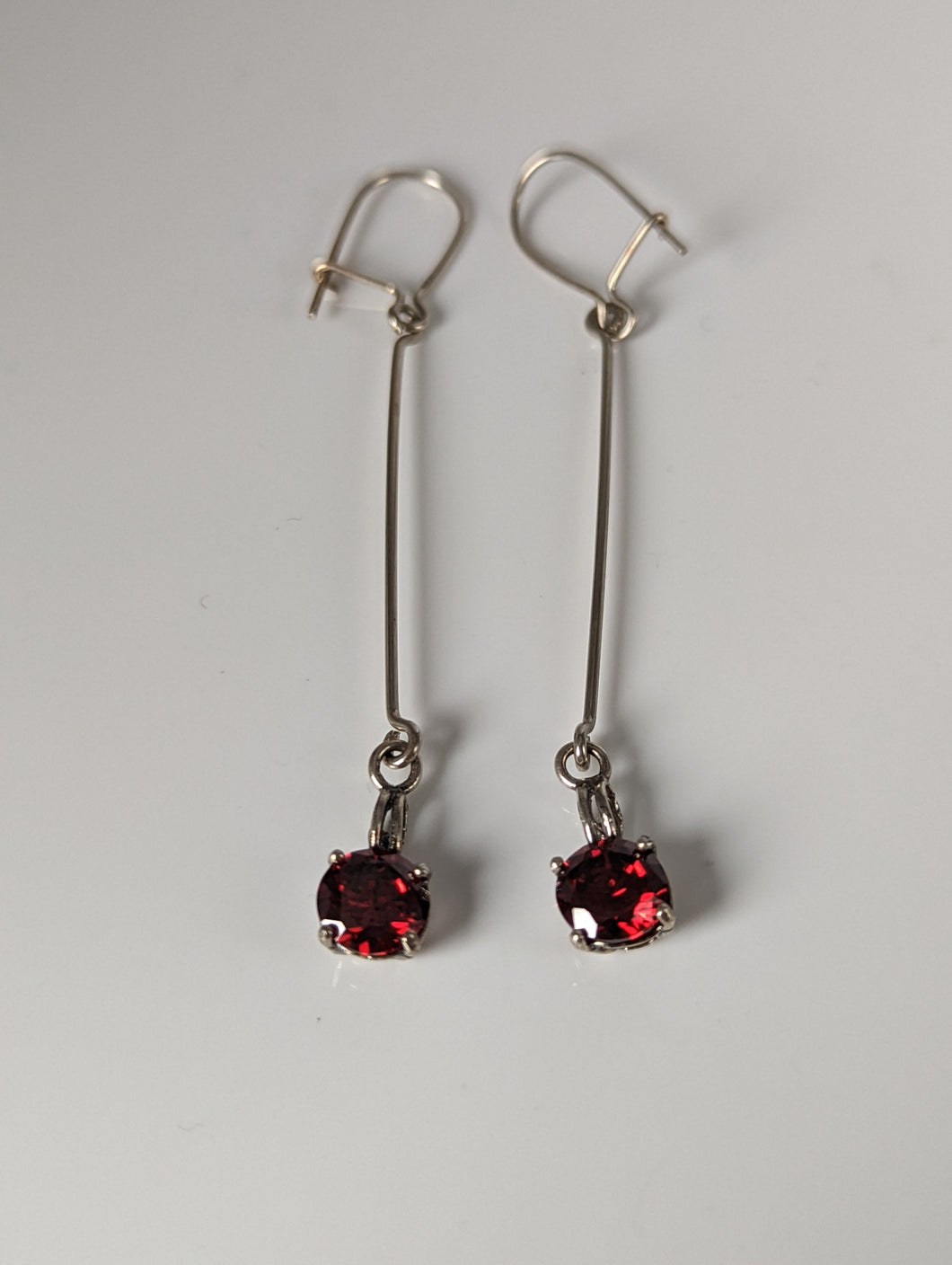 Silver Steed Red Crystal Dropped Earrings