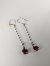 Load image into Gallery viewer, Silver Steed Red Crystal Dropped Earrings
