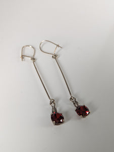Silver Steed Red Crystal Dropped Earrings