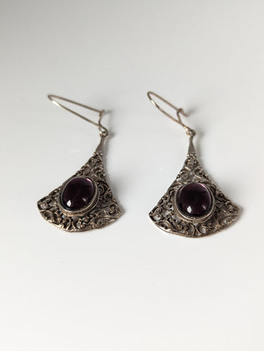 Silver Steed Vintage Filigree Purple Dropped Earrings