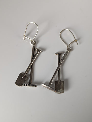 Silver Steed Gardening Tools Dropped Earrings