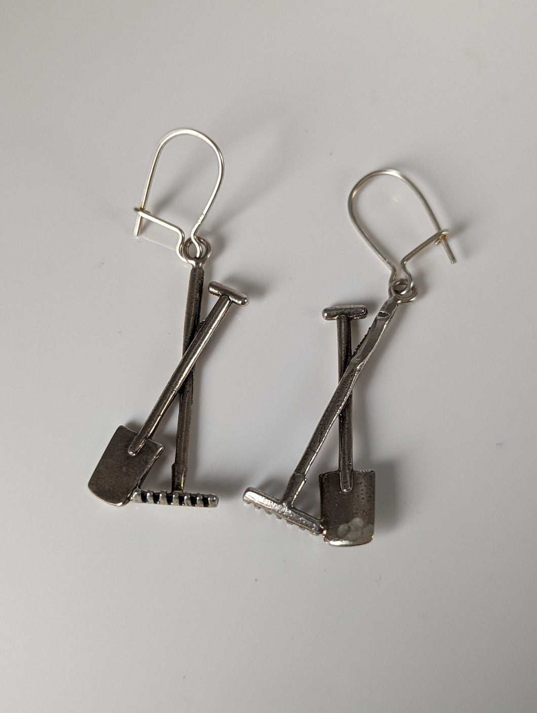 Silver Steed Gardening Tools Dropped Earrings