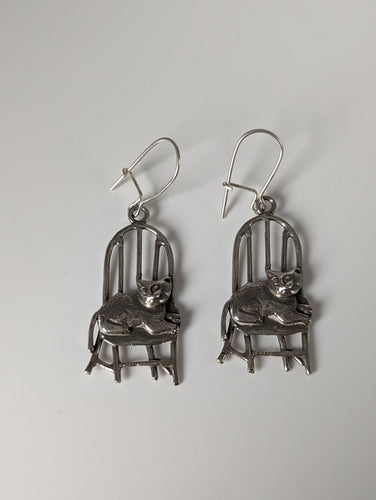 Silver Steed A Cats Chair Dropped Earrings