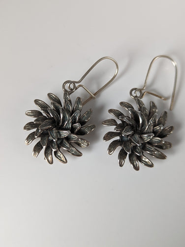 Silver Steed Chrysanthemum Dropped Earrings