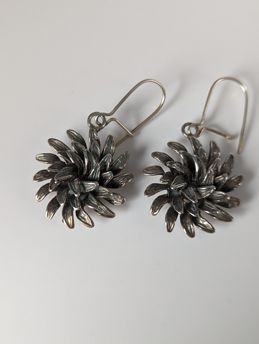 Silver Steed Chrysanthemum Dropped Earrings