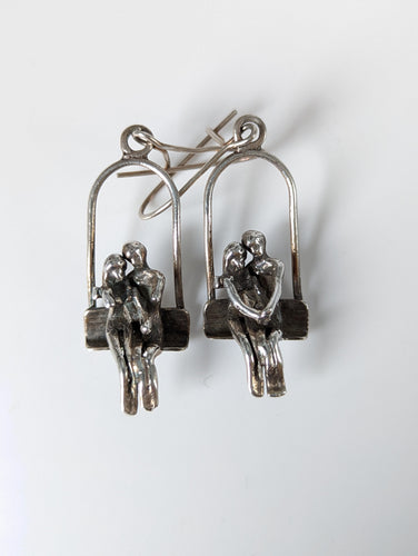 Silver Steed Swing Seat Loved Up Couple Dropped Earrings