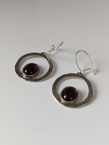 Silver Steed Purple Crystal Loop Dropped Earrings