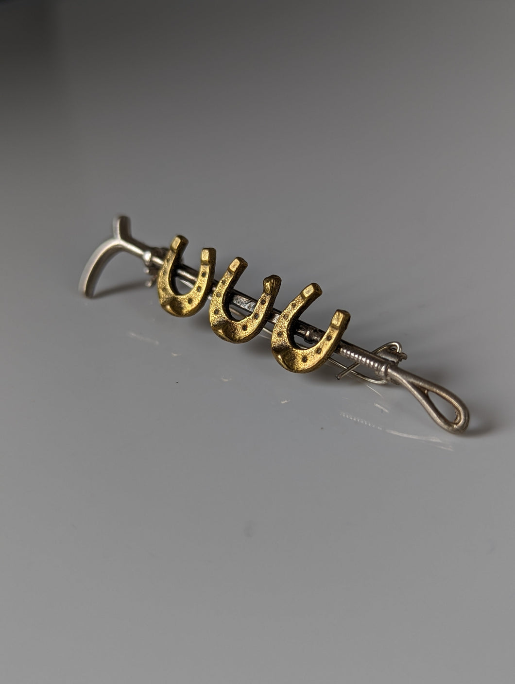Silver Steed Triple Shoe & Cane Brooch / Stock Tie Pin