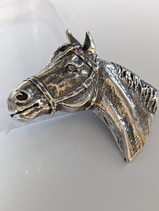 Silver Steed Big Horse Head Brooch / Stock Tie Pin