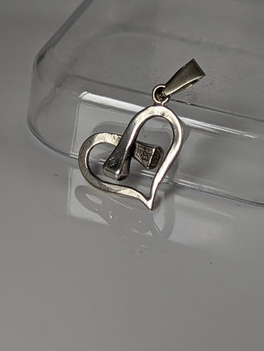 Silver Steed Small Horseshoe Nail heart Pendant / Necklace