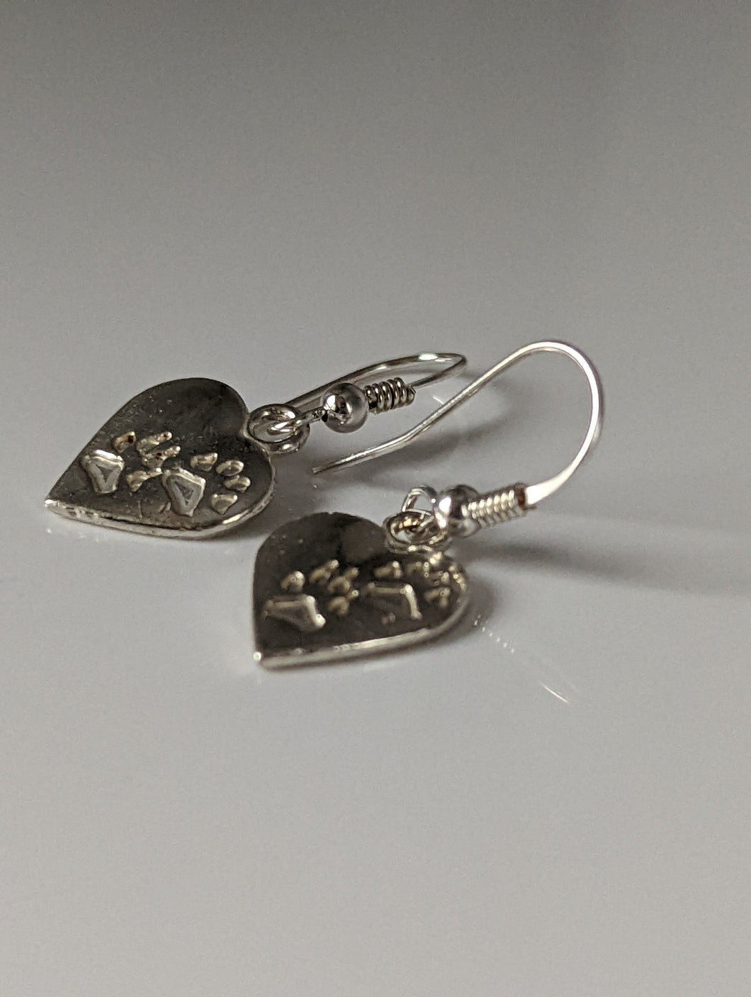 Silver Steed Paws on Heart Silver Dropped Earrings