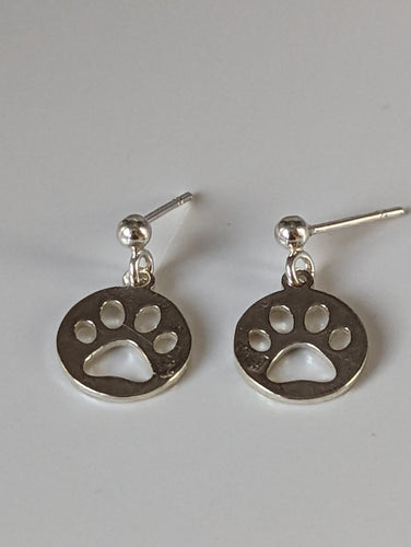 Silver Steed Round Paw Print Tag Silver Stud Earrings