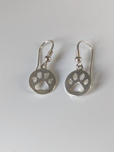 Load image into Gallery viewer, Silver Steed Round Paw Print Tag Silver Dropped Earrings