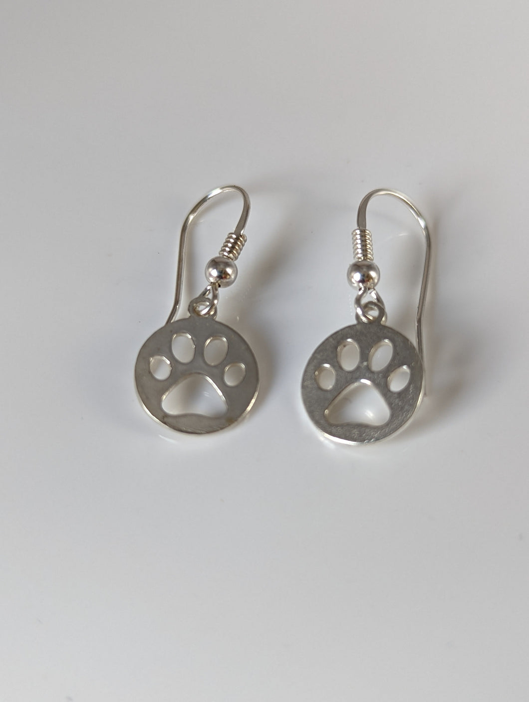 Silver Steed Round Paw Print Tag Silver Dropped Earrings