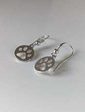 Load image into Gallery viewer, Silver Steed Round Paw Print Tag Silver Dropped Earrings