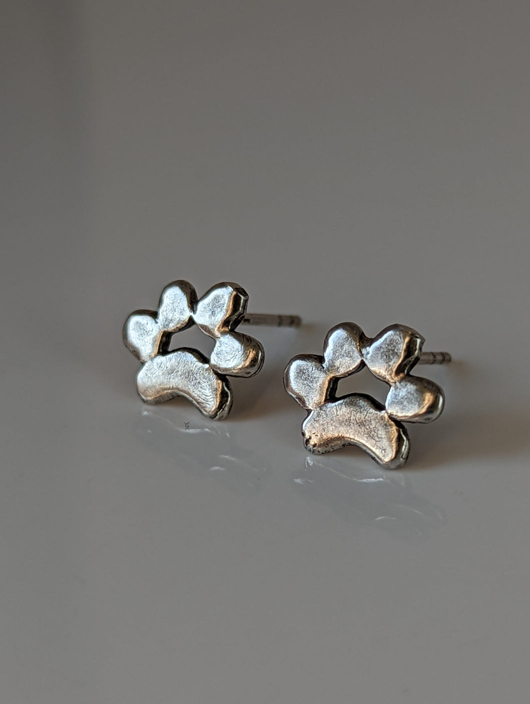 Silver Steed Paw Print Large Silver Stud Earrings
