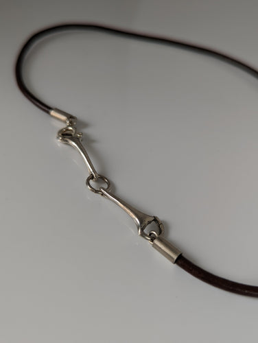 Silver Steed Snaffle 1 on Leather Cord Necklace