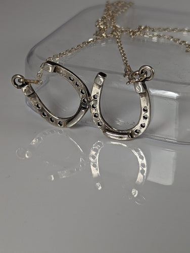 Silver Steed Lucky Fixed Two Horseshoes Necklace